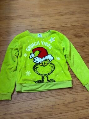Grinch Vibes Plush Crewneck Sweater - Lime Green Girls
